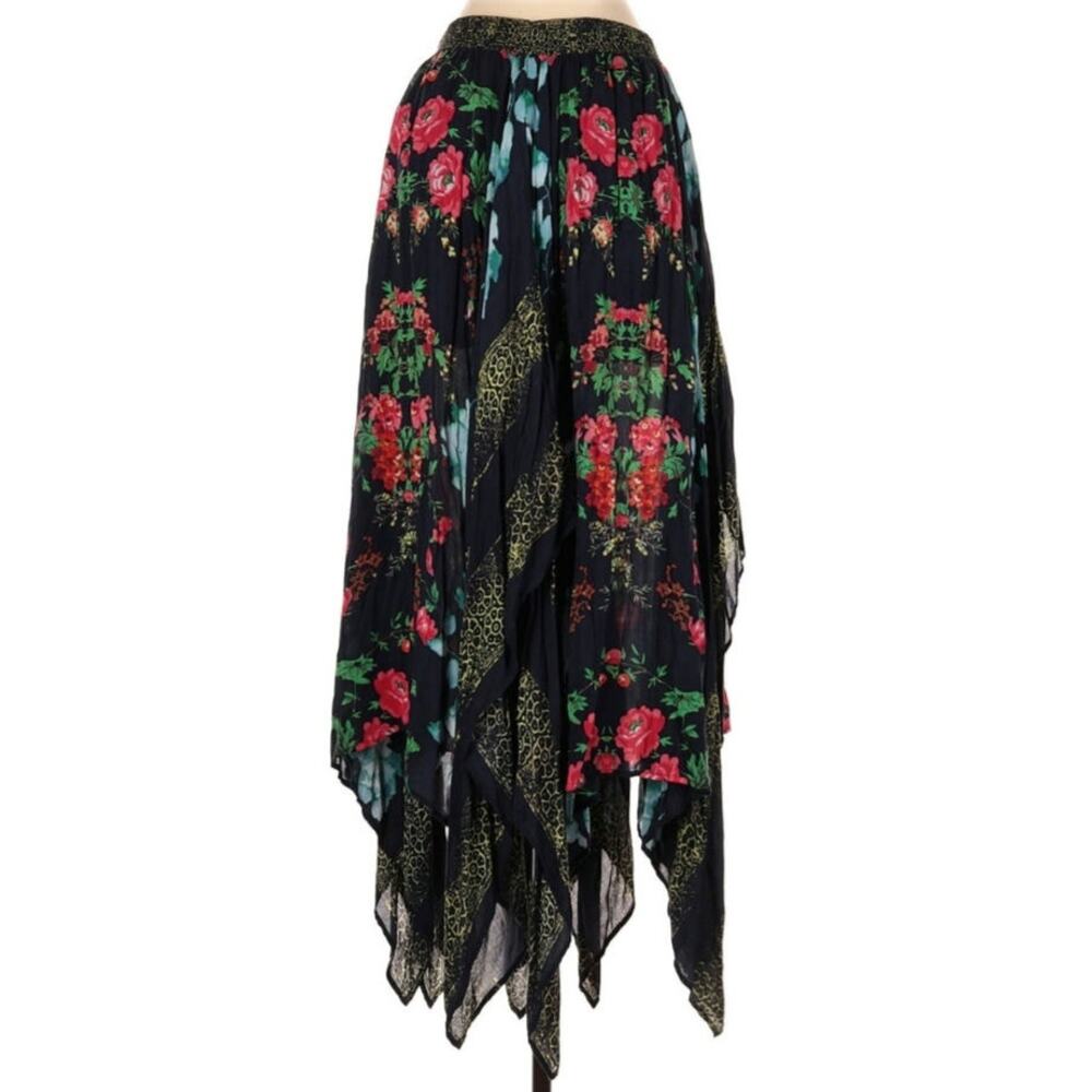 Free People Navy Floral Asymmetrical Handkerchief Skirt - Picture 3 of 5